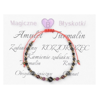 Bransoletka celebrytka TURMALIN + znak zodiaku KOZIOROŻEC zodiak